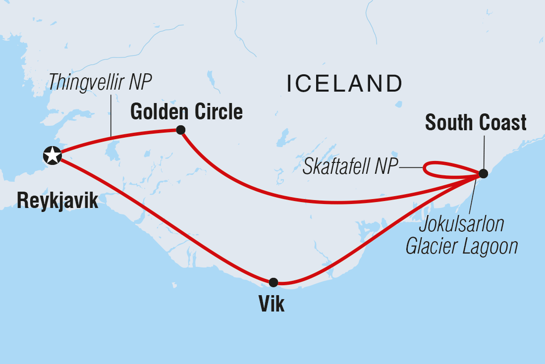 Map of Six Days In Iceland including Iceland