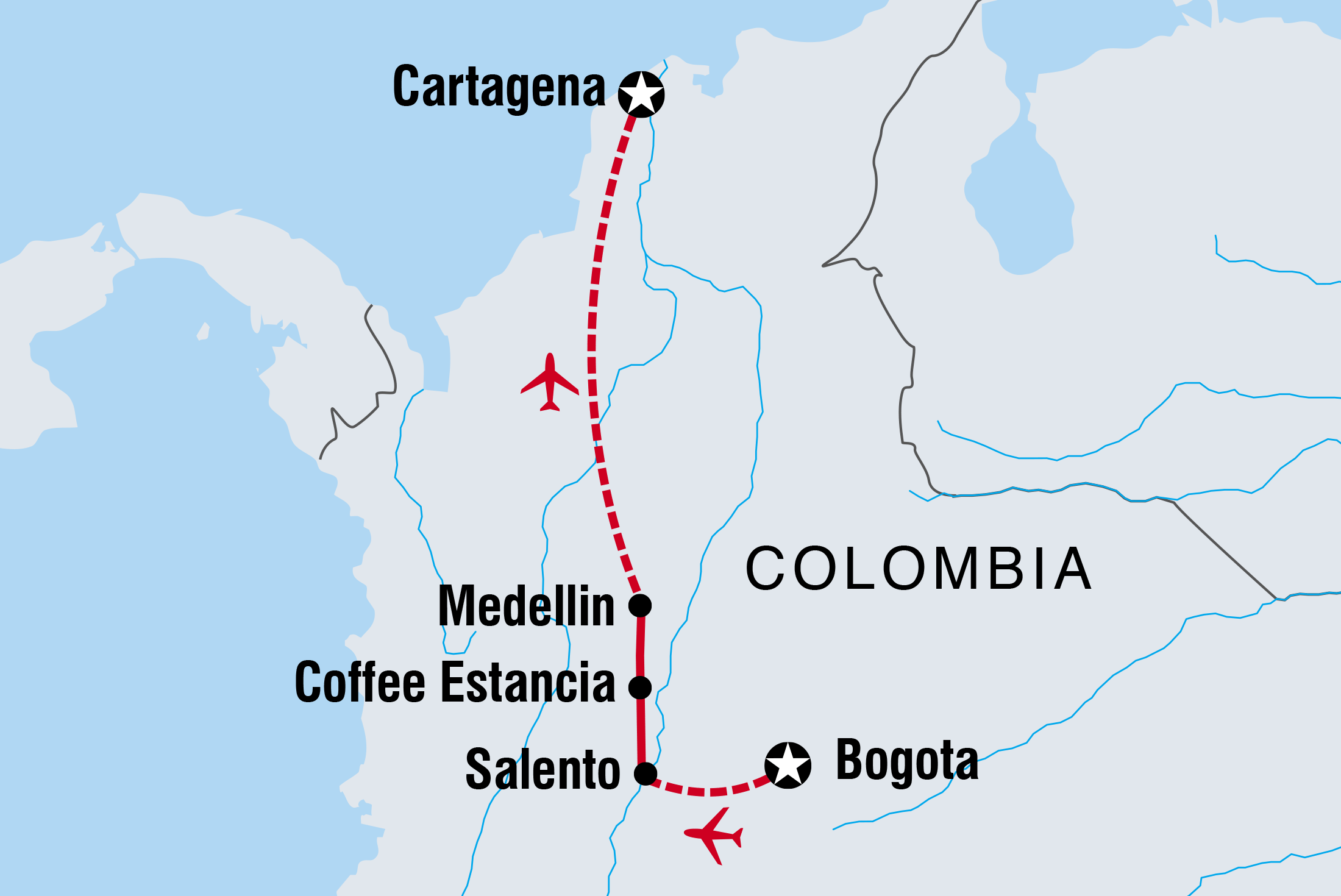 Map of Cafe Colombia including Colombia