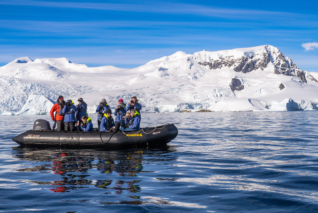 Intrepid Travel Antarctica travellers on zodiac