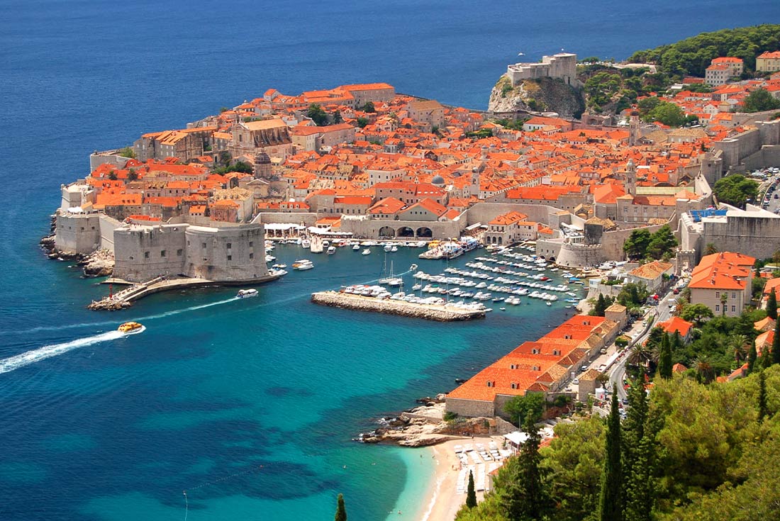 Aerial view of the old town of Dubrovnik and its architecture