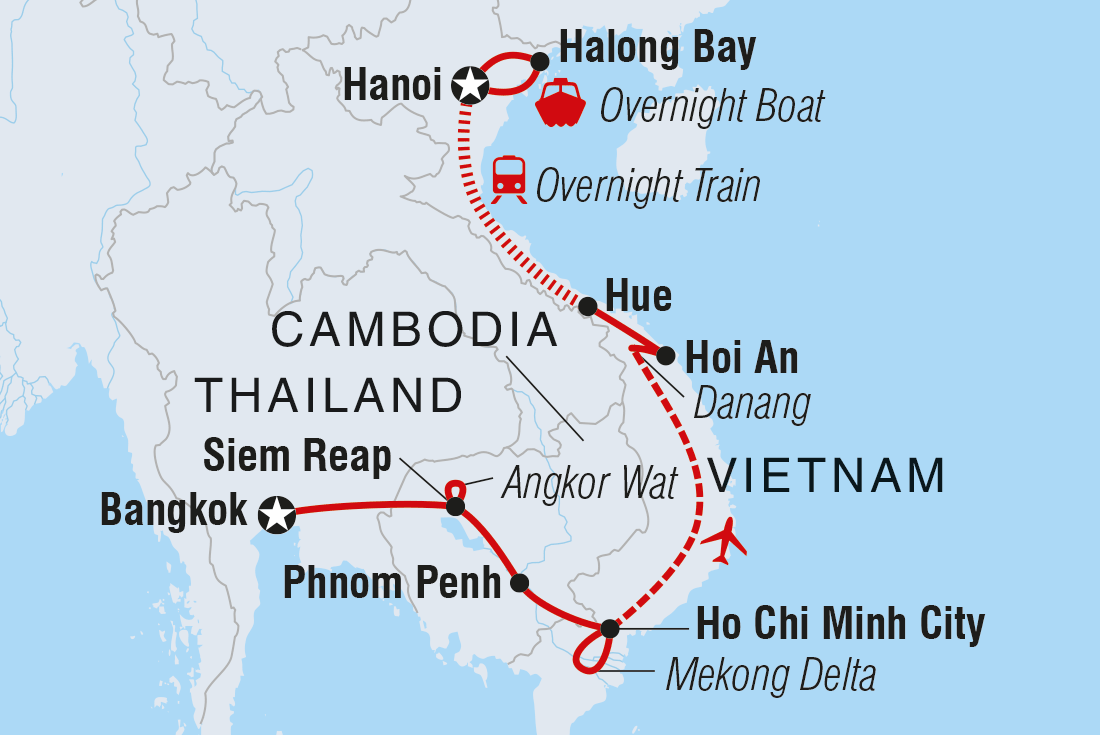 Map of Best Of Cambodia & Vietnam including Cambodia, Thailand and Vietnam