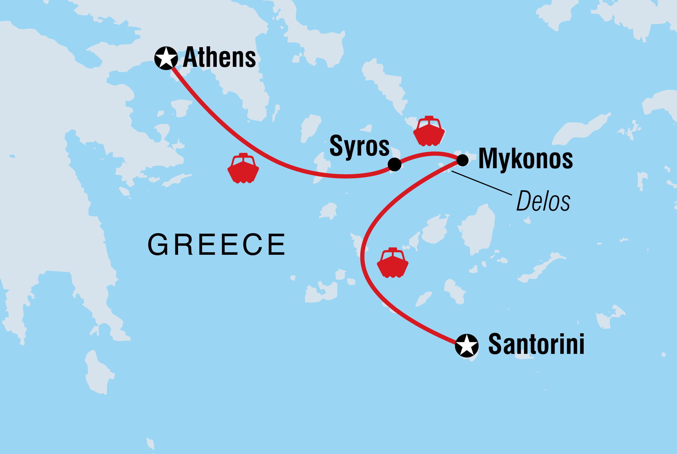 Map of Athens To Santorini including Greece
