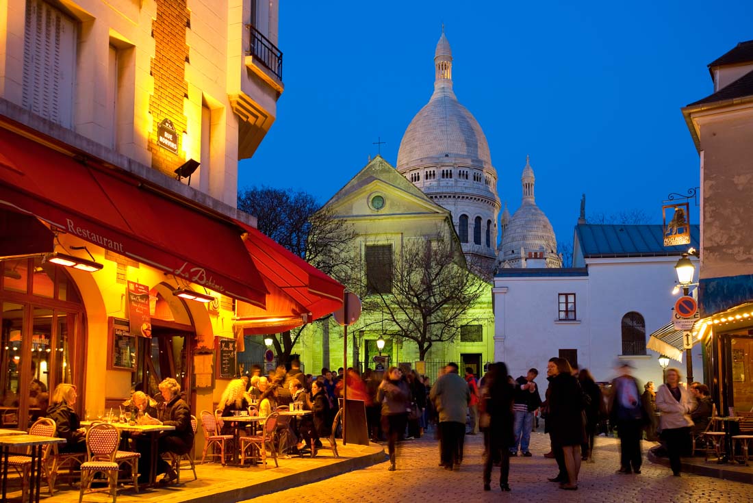 Montmartre and Sacré-Cœur Basilica in the evening, Paris, France