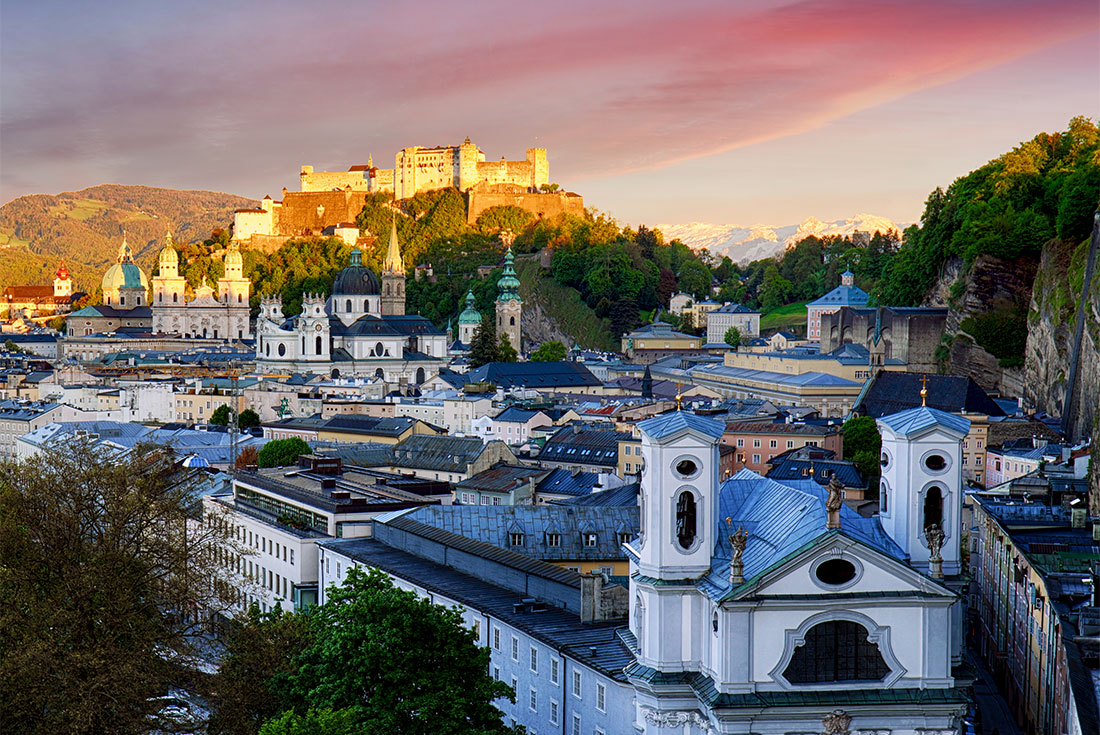 Salzburg fortress getting the last rays of sunset, Austria