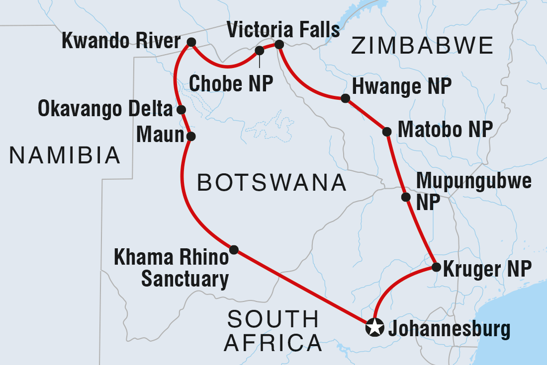 Map of Real Southern Africa including Botswana, Namibia, South Africa and Zimbabwe
