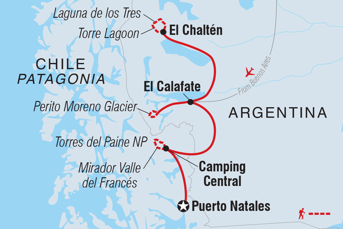 Map of Highlights Of Patagonia including Argentina and Chile