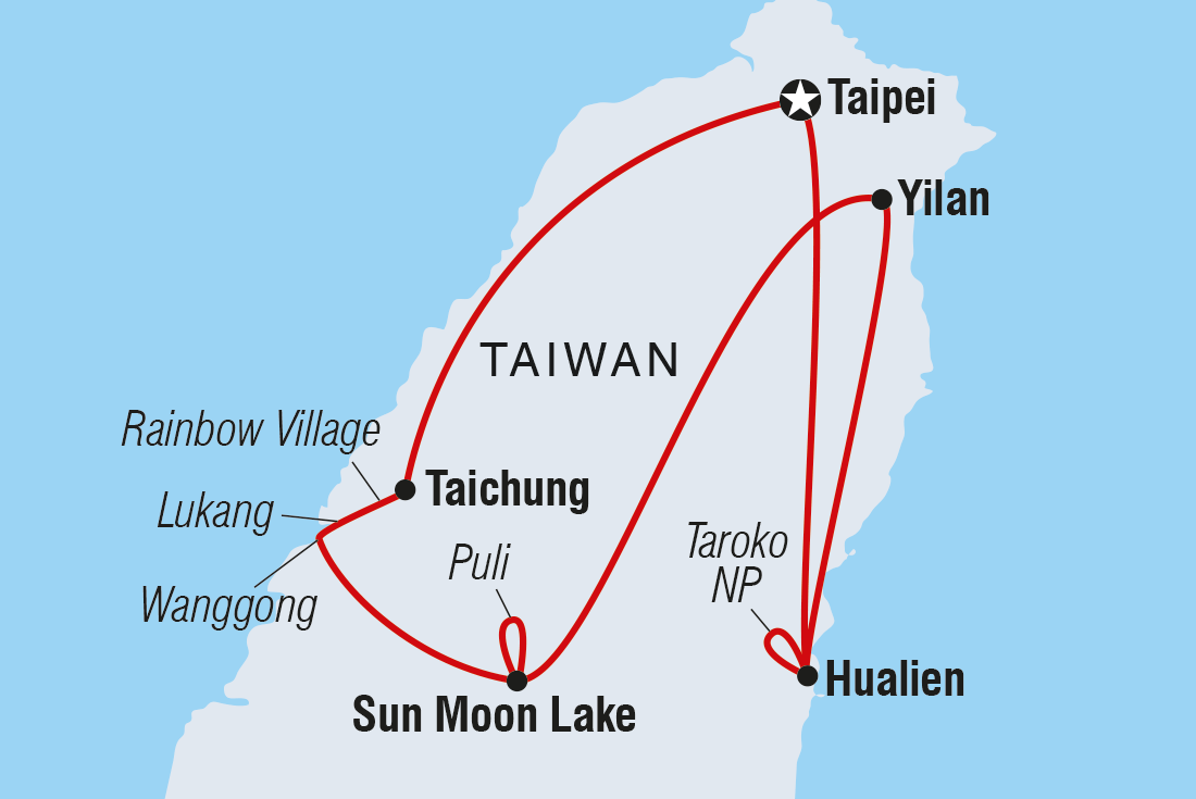 Map of Explore Taiwan including Taiwan, Republic Of China