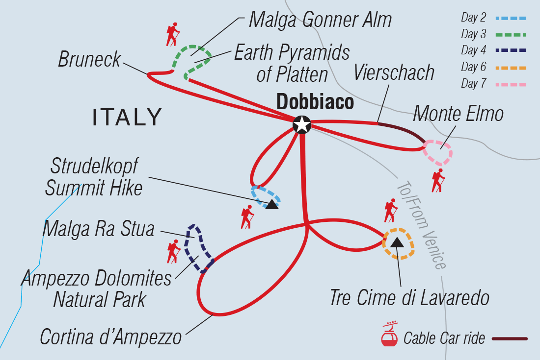 Map of Hiking In The Dolomites including Italy