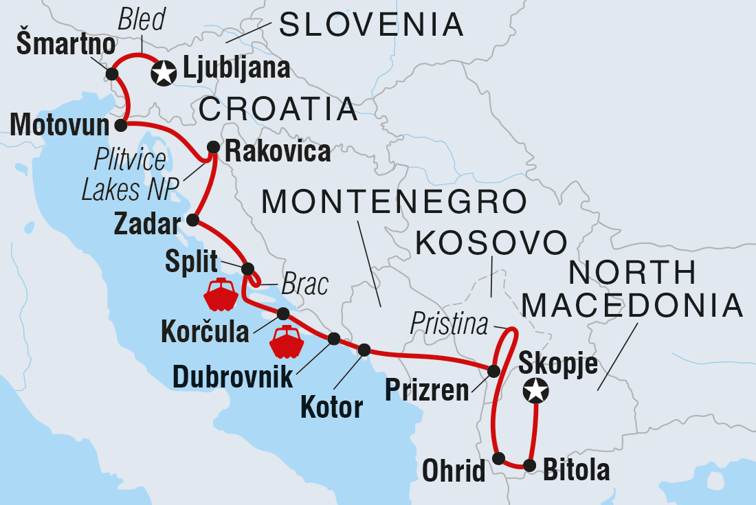 Map of Slovenia To Macedonia Real Food Adventure including Croatia, Macedonia, Republic Of, Montenegro, Slovenia and Kosovo