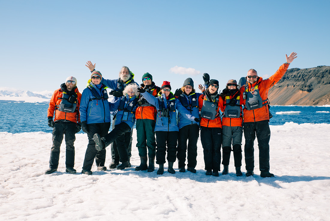 Intrepid Travel Antarctica group shot in the snow
