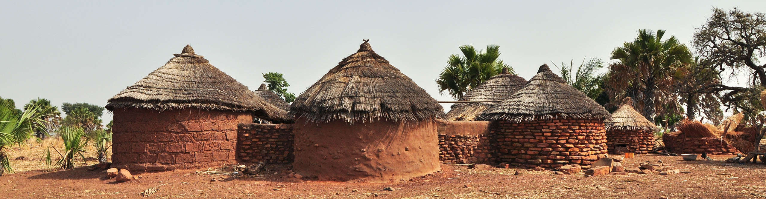 Round brick huts near Grottes de Nok in Togo in rural Western Africa