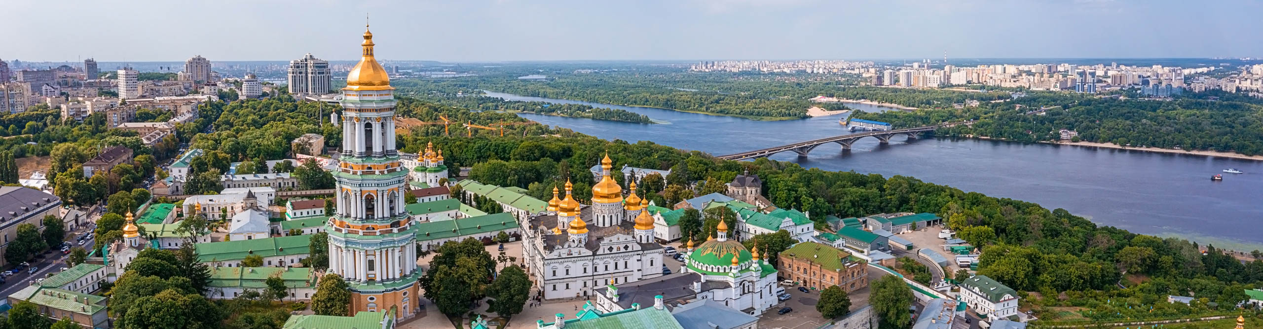 Aerial view of the Kiev Pechersk Lavra near the Motherland Monument, Kiev Monastery of the Caves