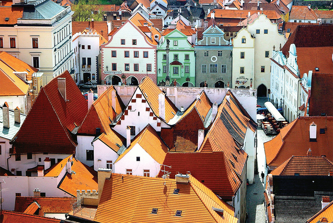 Aerial view of old town Cesky Krumlov, Czech Republic
