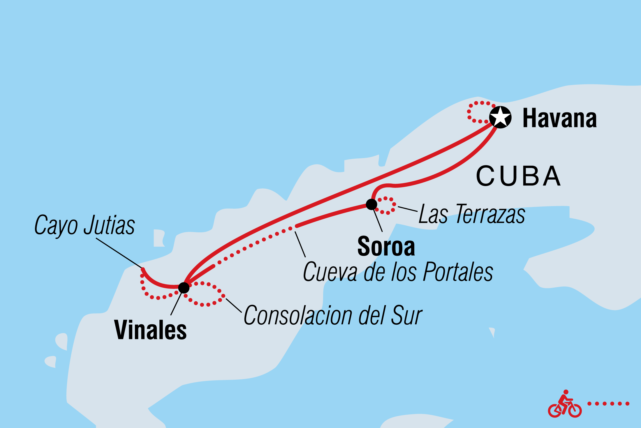 Map of Cycle Cuba: West including Cuba