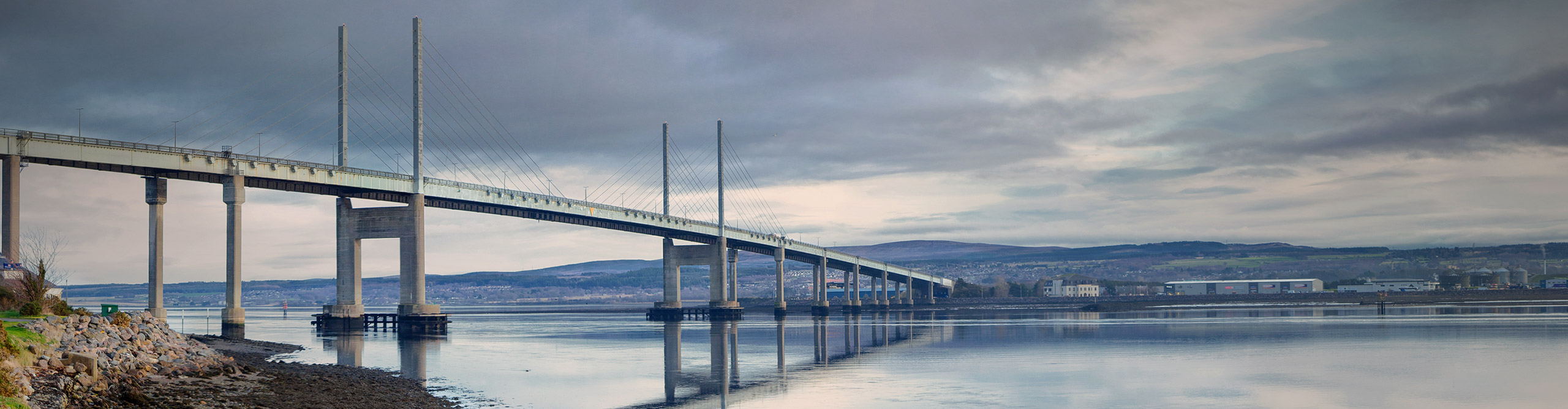 Cable-stayed bridge across the Beauty Firth, an inlet of the Moray Firth, Scottish Highlands.