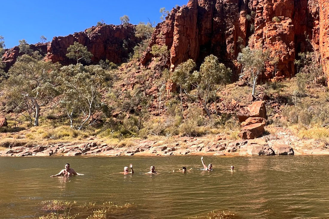 Intrepid travellers go for a swim at Red Bank Gorge in the NT