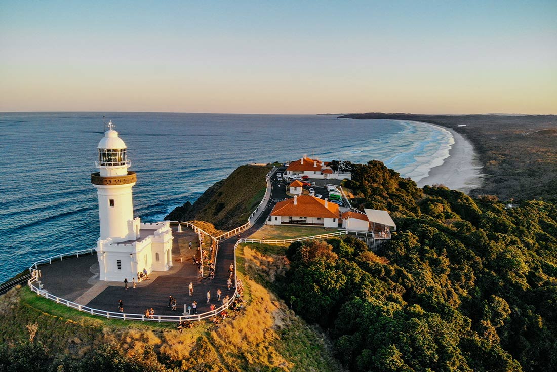 Famous lighthouse in Byron Bay during sunrise, NSW, Australia