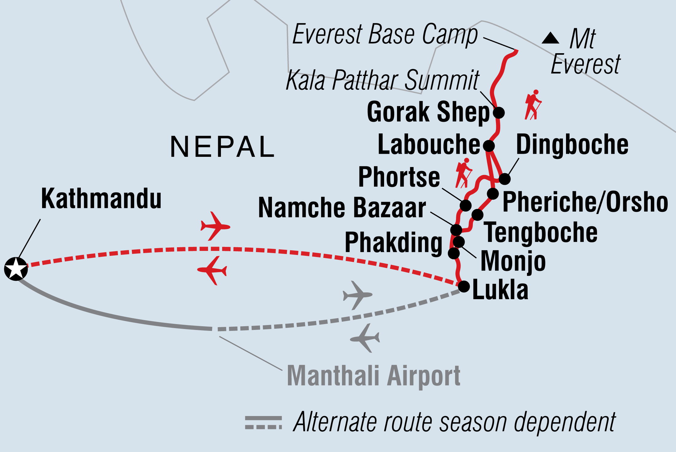 Map of Everest Base Camp Trek including Nepal