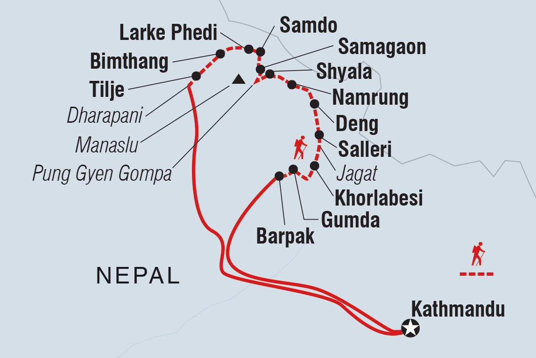 Map of Nepal Expedition: Manaslu Circuit Trek including Nepal