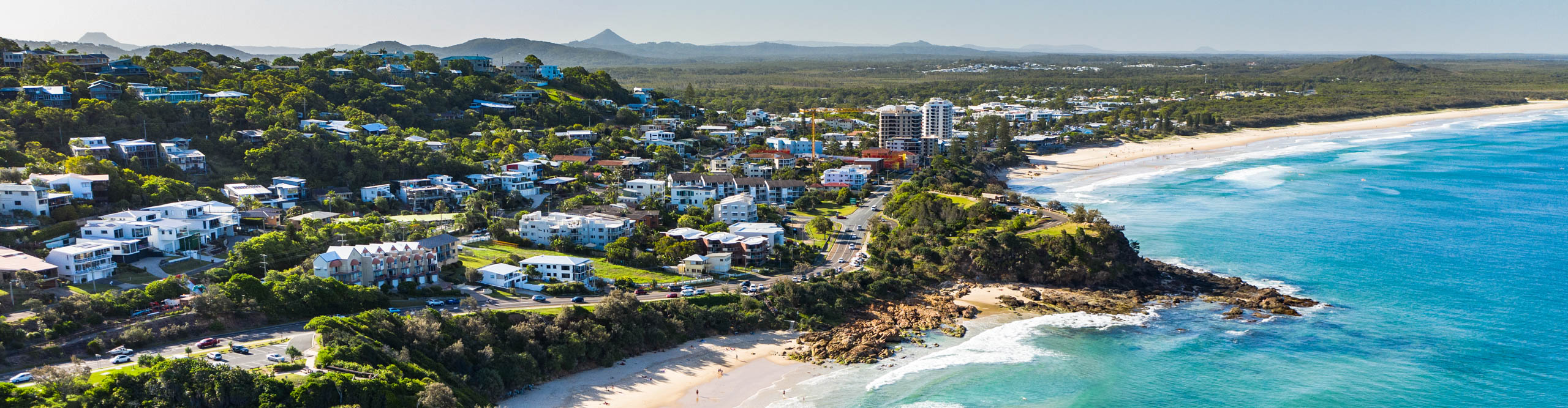 Aerial view of Noosa and the capital road on a clear sunny day, Queensland, Australia