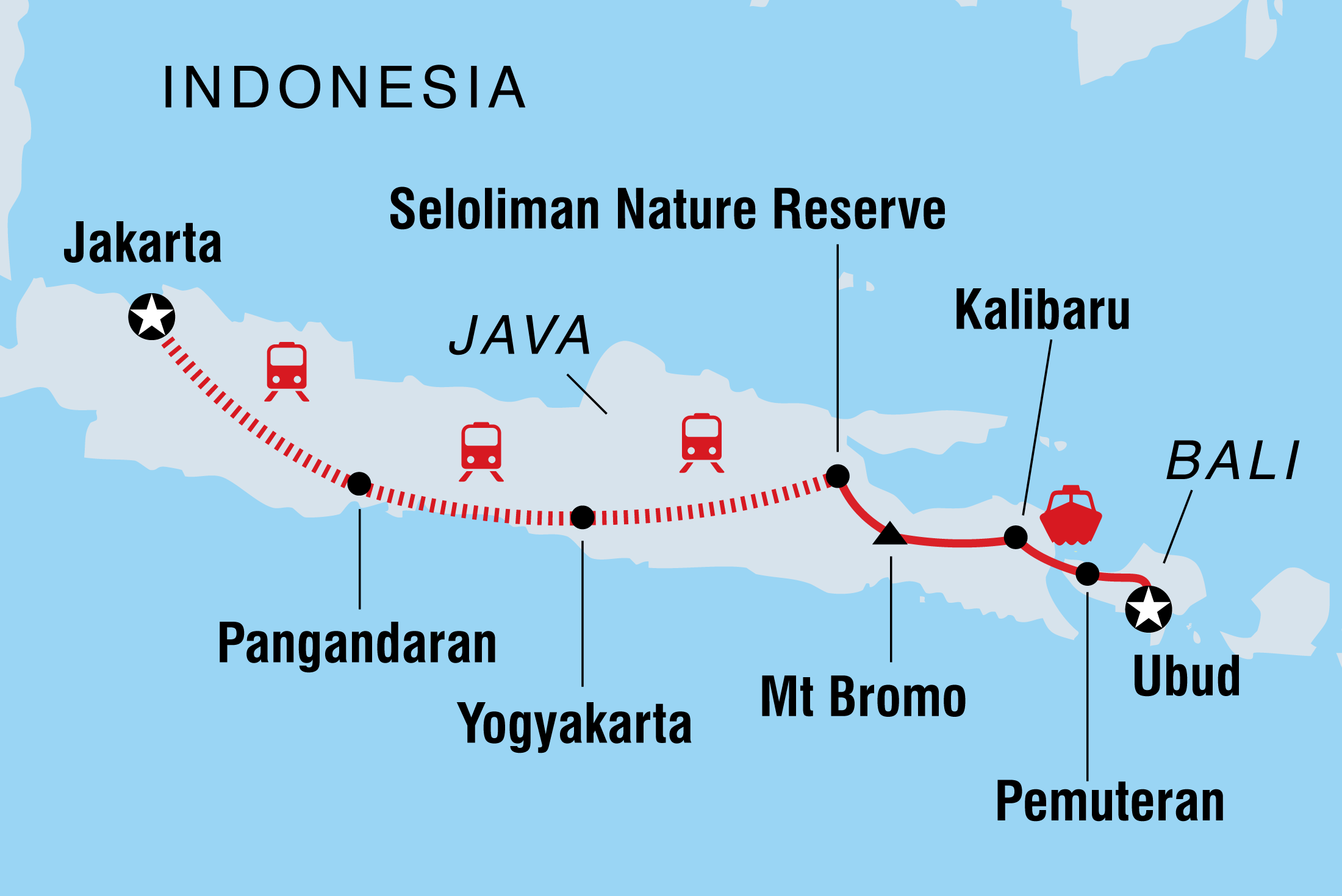 Map of Jakarta To Ubud including Indonesia