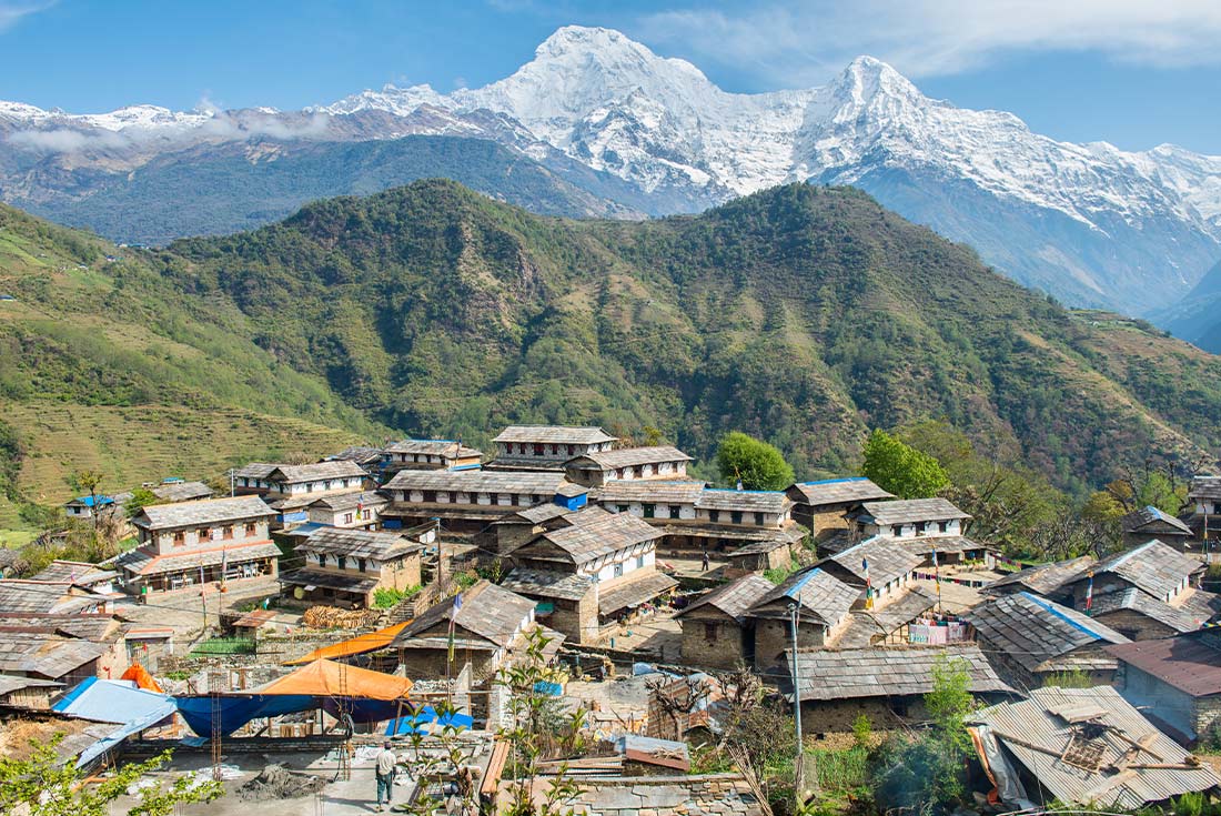 View of the Annapurna mountain range from Ghandruk Village, Nepal