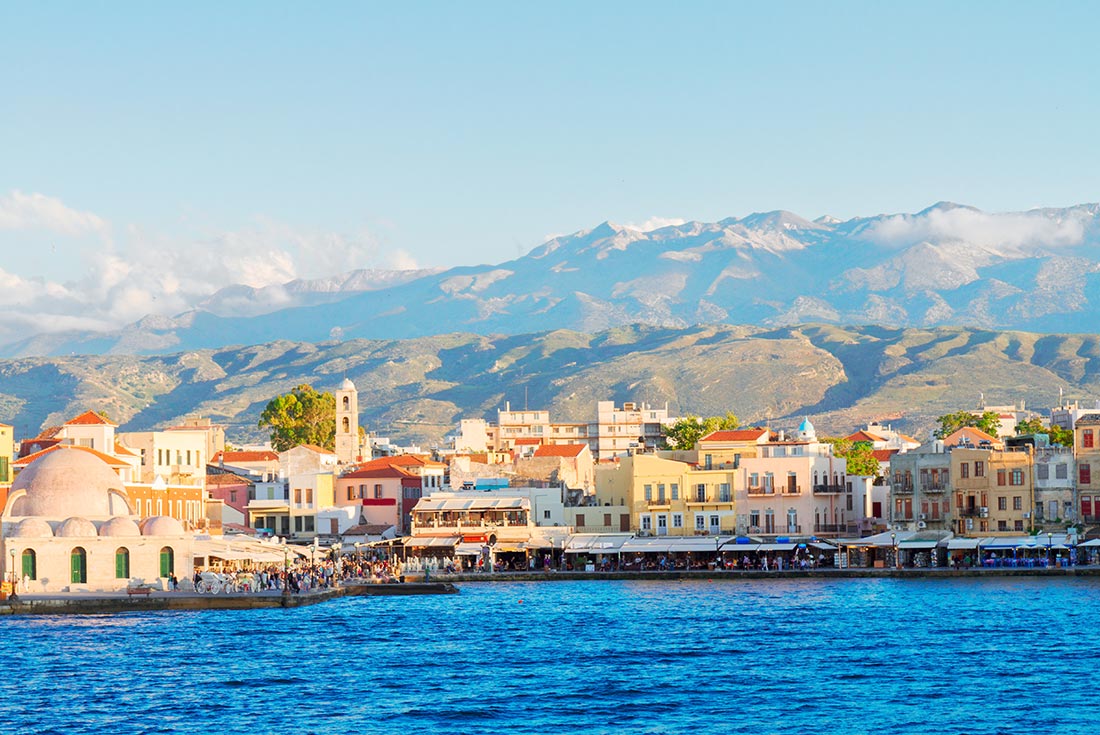 Venetian bay of Chania at sunny day, Crete, Greece