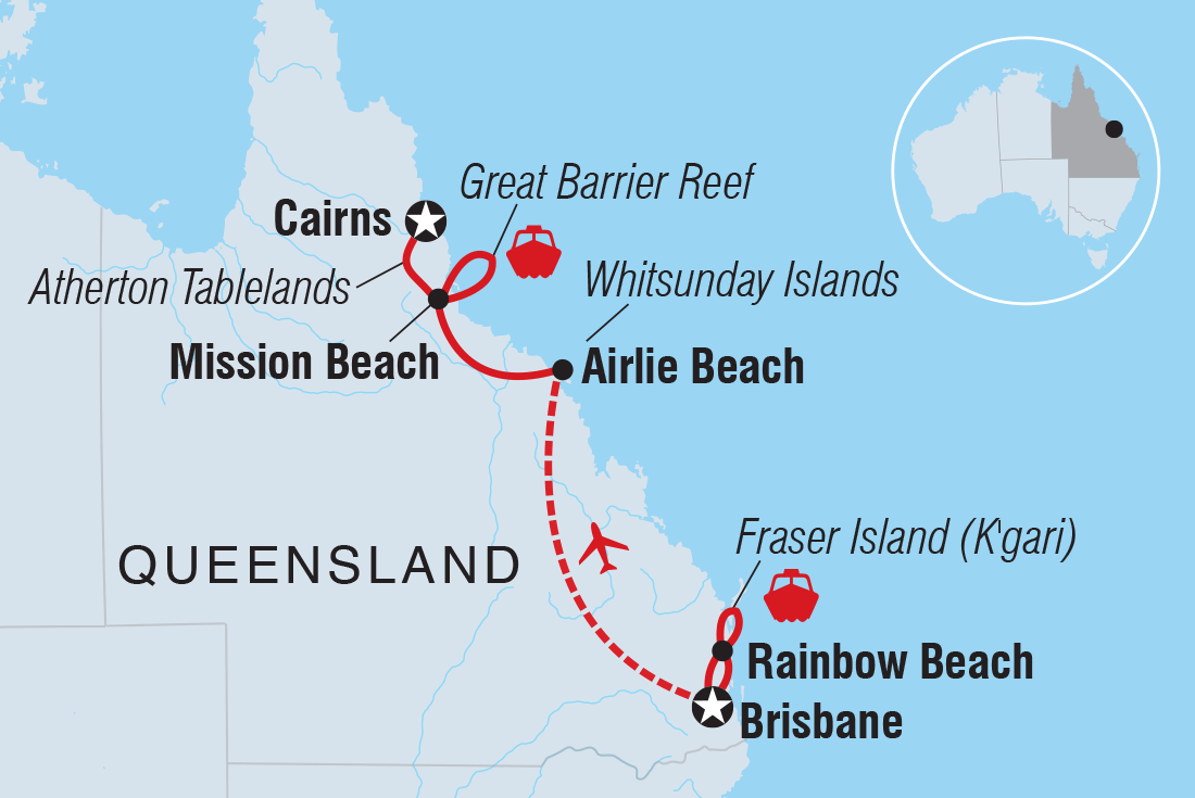 Map of Brisbane To Cairns Adventure including Australia
