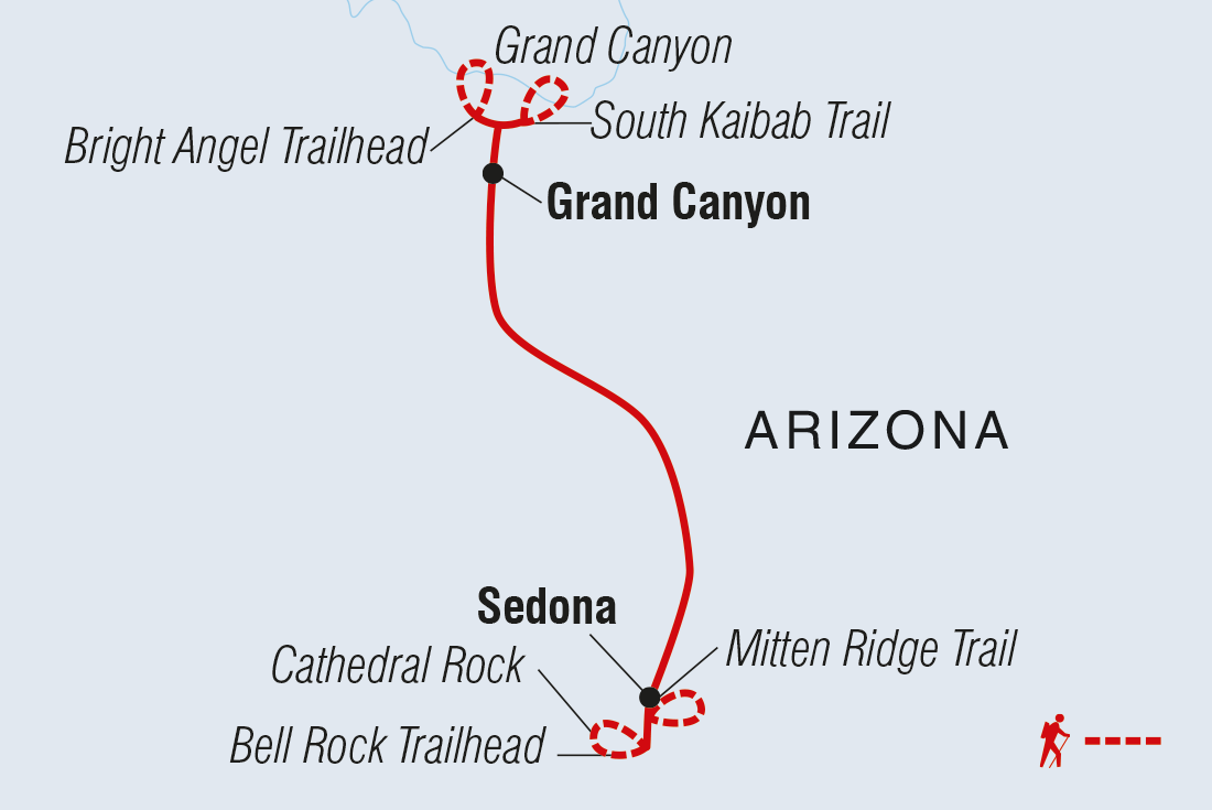 Map of Hiking In Sedona And The Grand Canyon including United States Of America