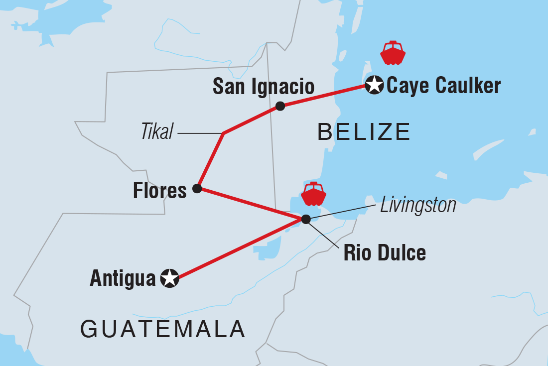 Map of Guatemala To Belize including Belize and Guatemala