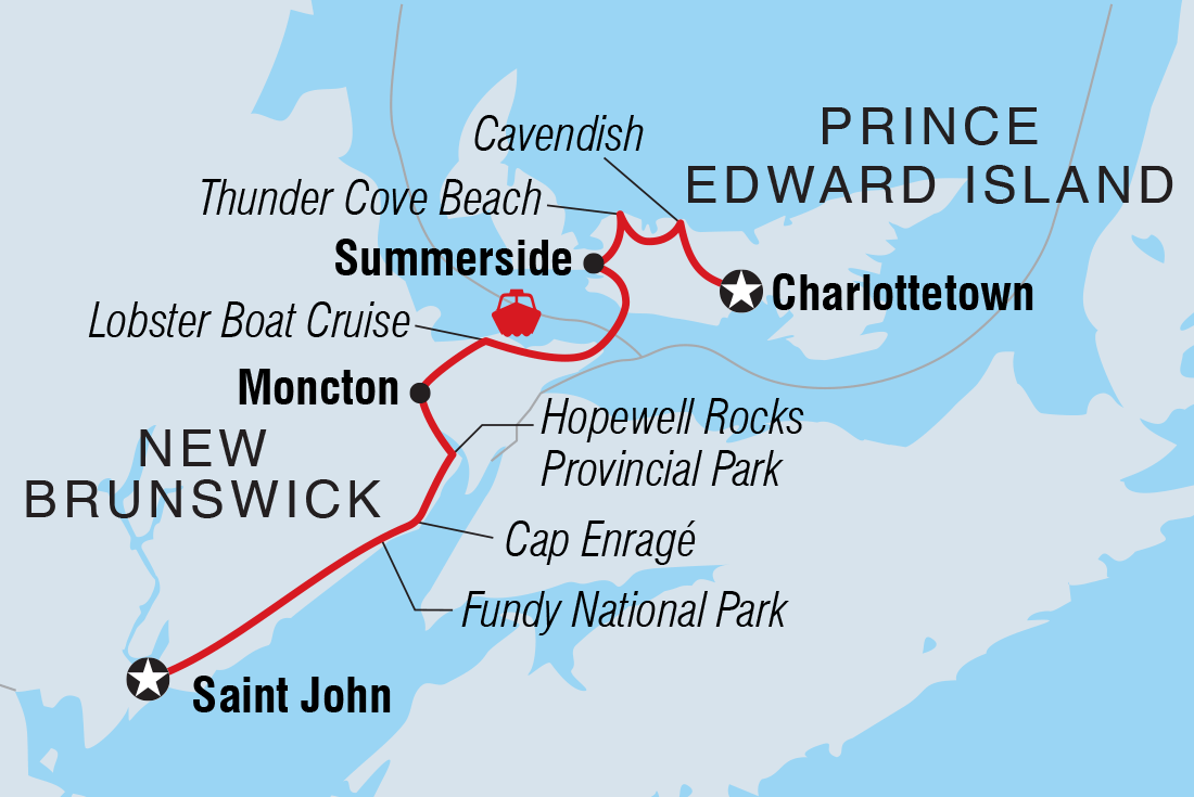 Map of The Maritimes:  Prince Edward Island To New Brunswick including Canada
