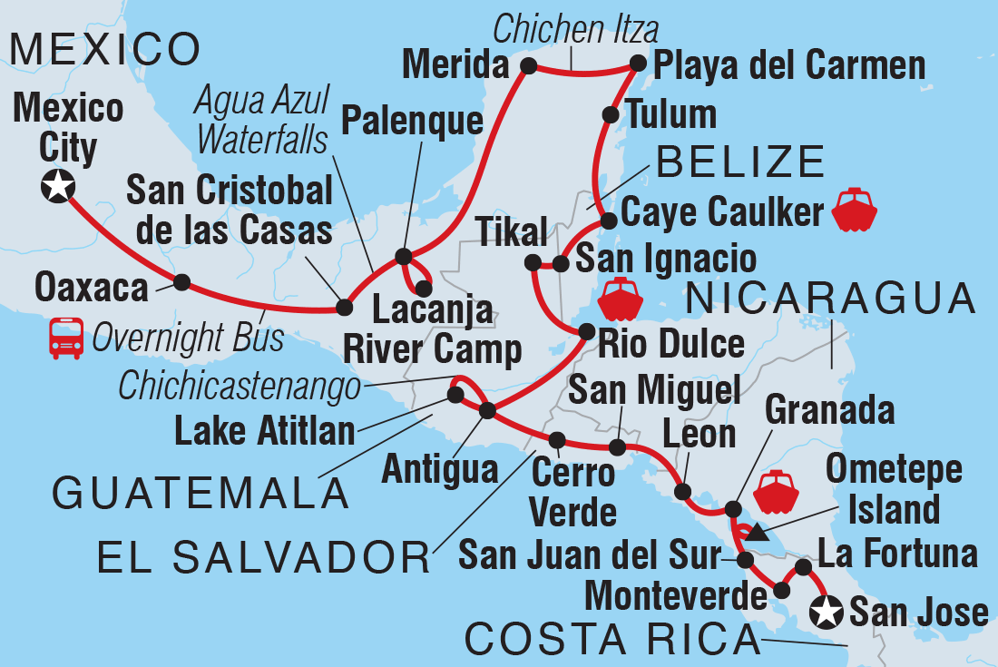 Map of Epic Central America including Belize, Costa Rica, El Salvador, Guatemala, Mexico and Nicaragua