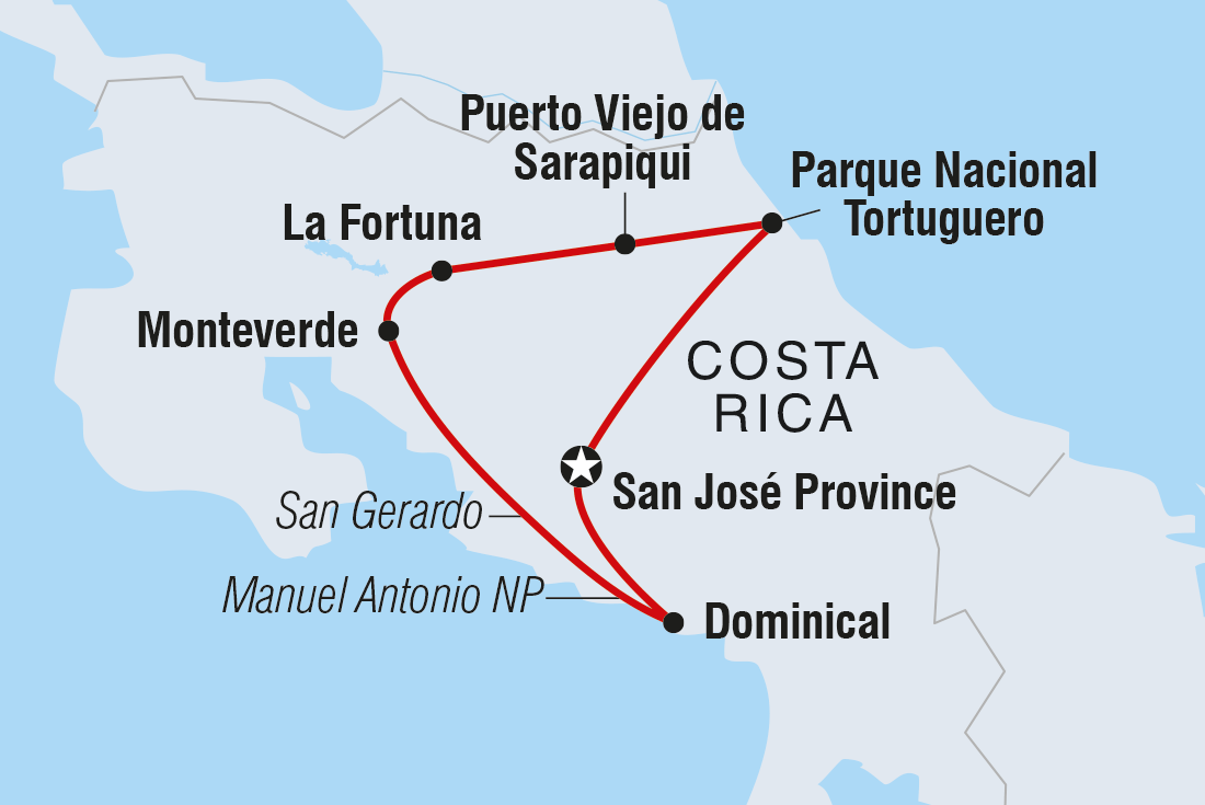 Map of Best Of Costa Rica Family Holiday including Costa Rica