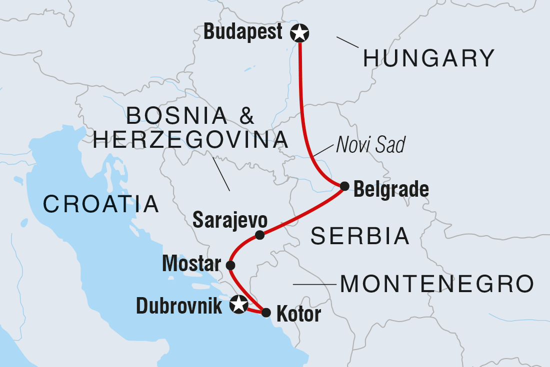 Map of Explore The Balkans including Bosnia And Herzegovina, Croatia, Hungary, Montenegro and Serbia