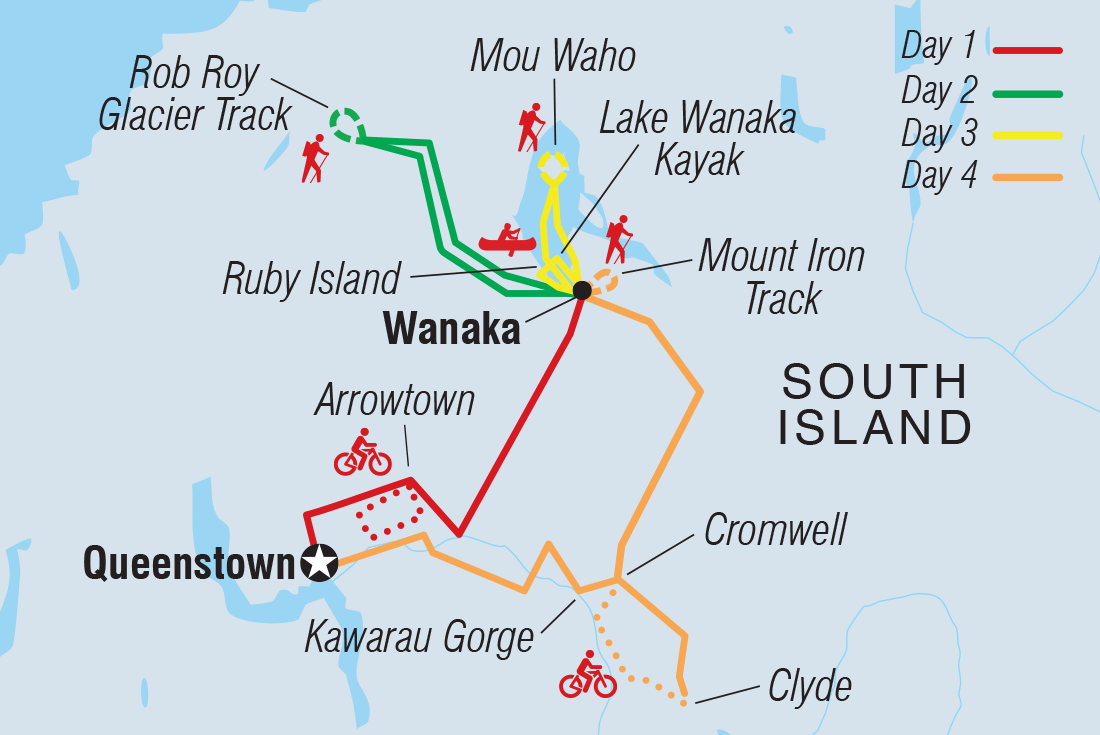 Map of Active New Zealand: Wanaka including New Zealand