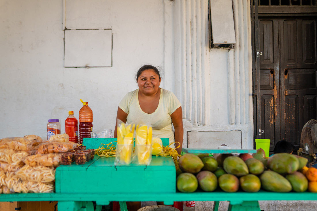 Local vendor with her fruit in Izamal, Mexico