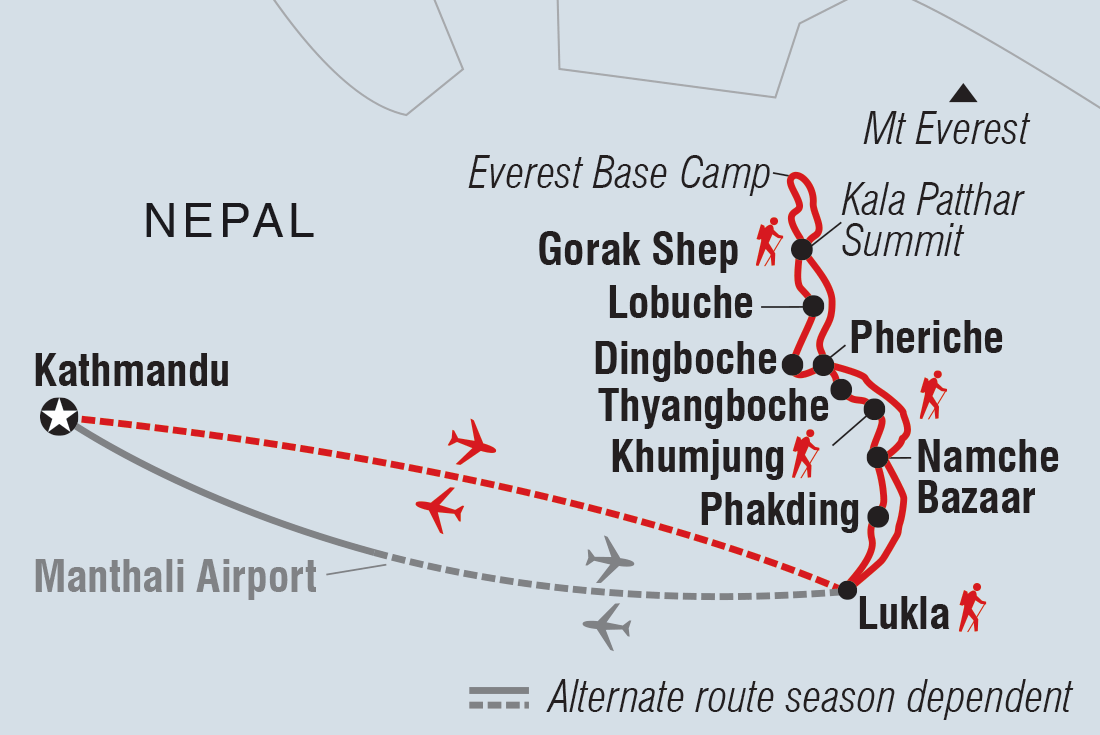 Map of Epic Everest Base Camp Trek including Nepal