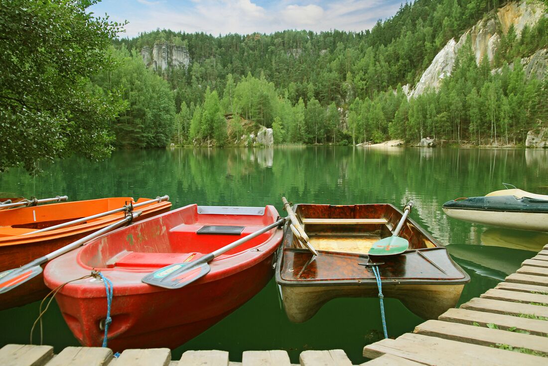 czech republic teplice lake red boat rowing canal