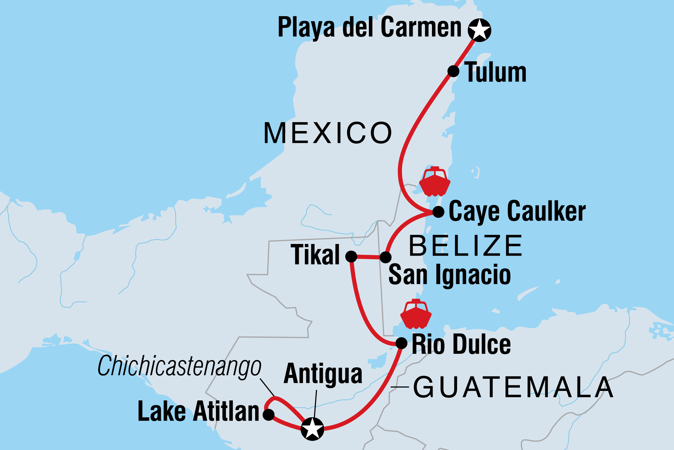 Map of Real Central America including Belize, Guatemala and Mexico