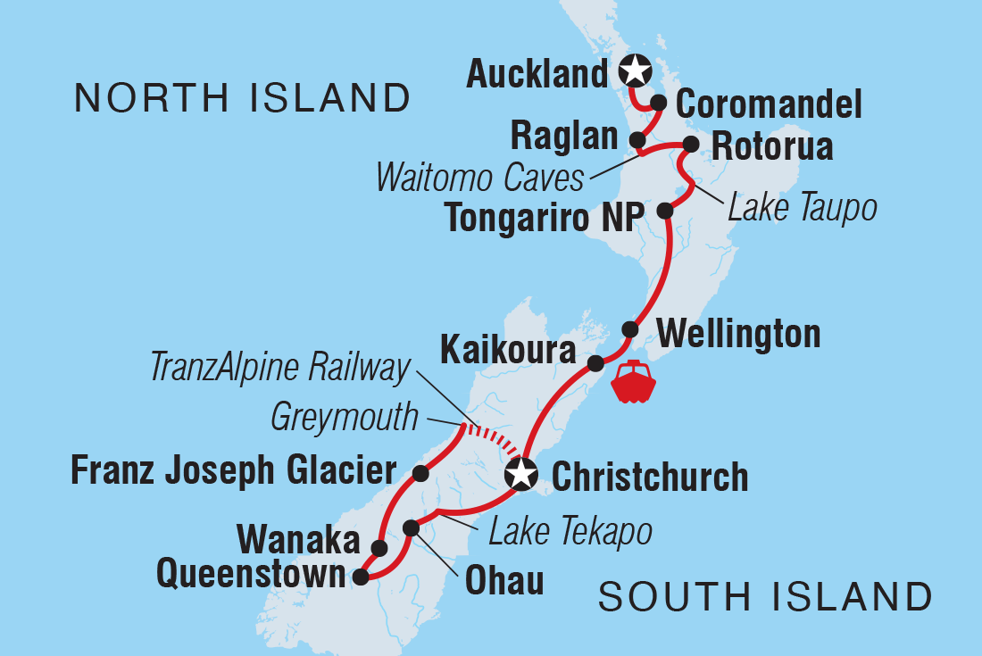 Map of New Zealand Uncovered (Southbound) including New Zealand