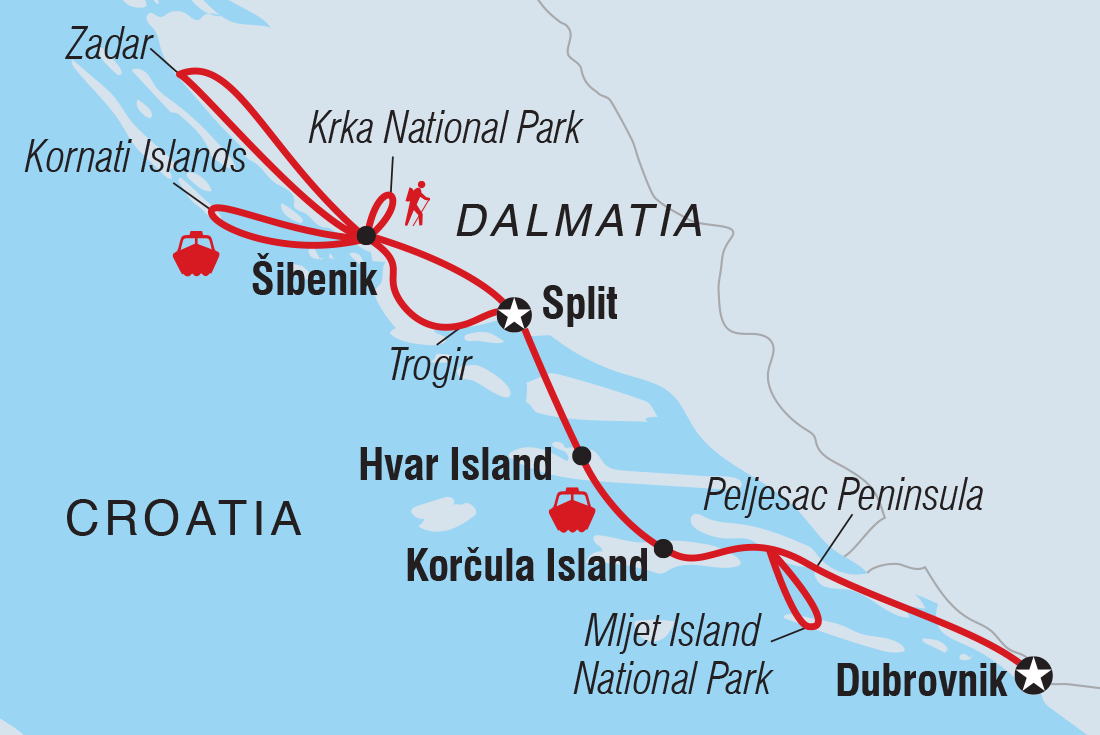 Map of Highlights Of Dalmatia including Croatia