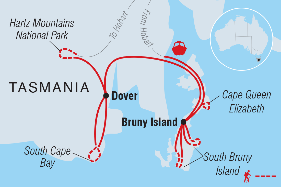 Map of Walk Bruny Island & Tasmania's South Coast including Australia