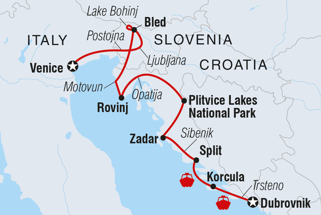 Map of Premium Venice To Dubrovnik including Croatia, Italy and Slovenia