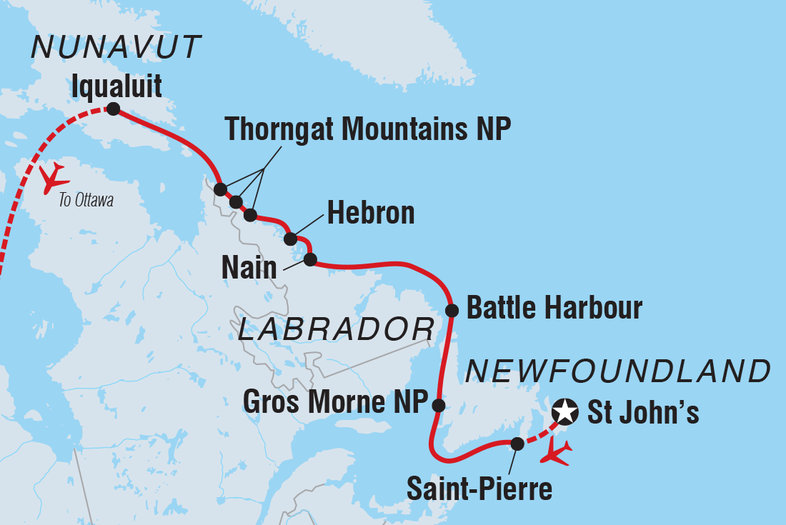 Map of Newfoundland & Wild Labrador: A Torngat Mountains Adventure including Canada