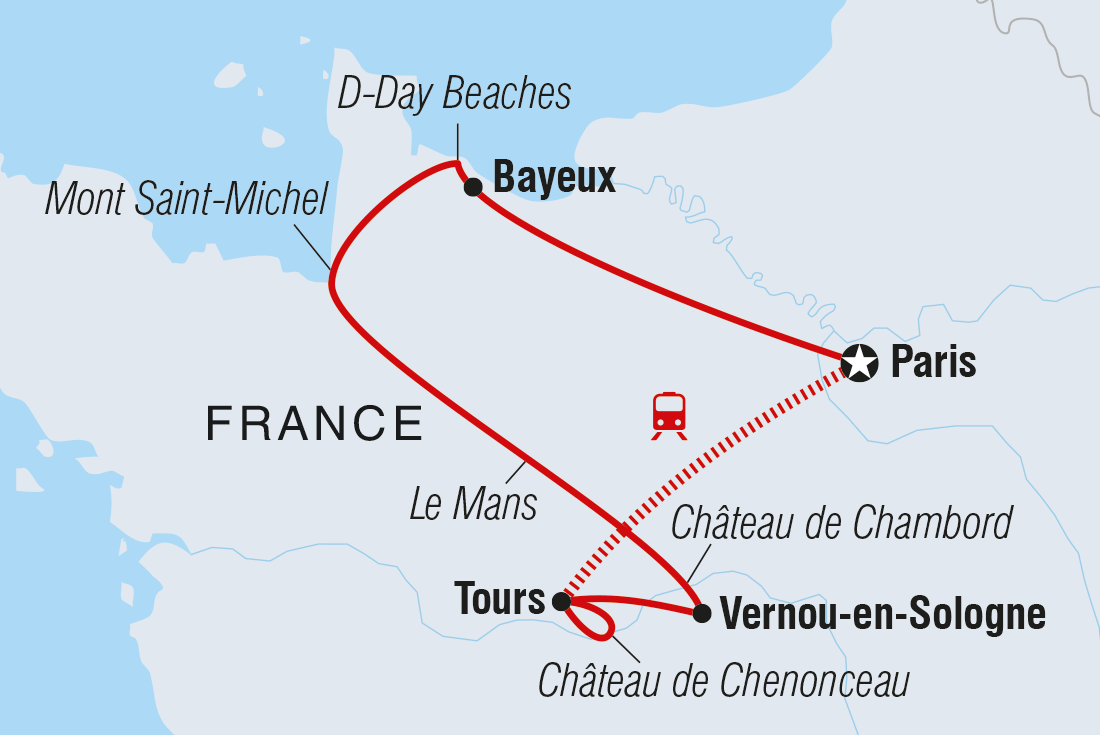 Map of Premium Paris, Loire Valley & Normandy including France
