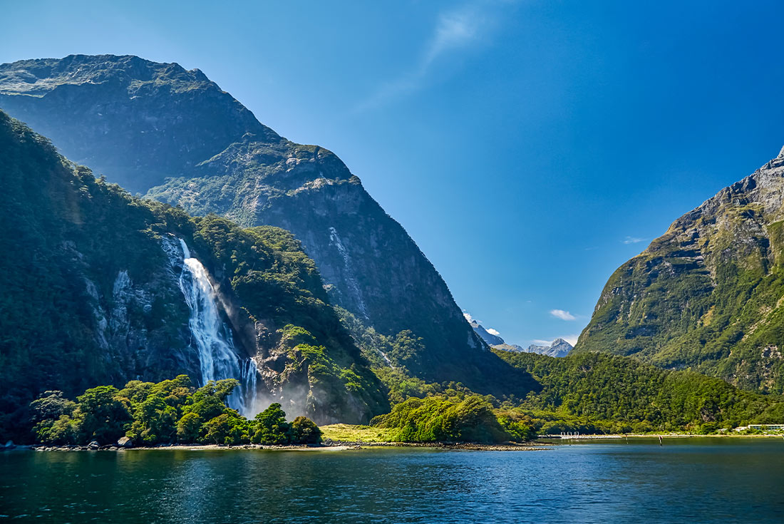 Milford Sound waterfalls, Fijordland NP, New Zealand