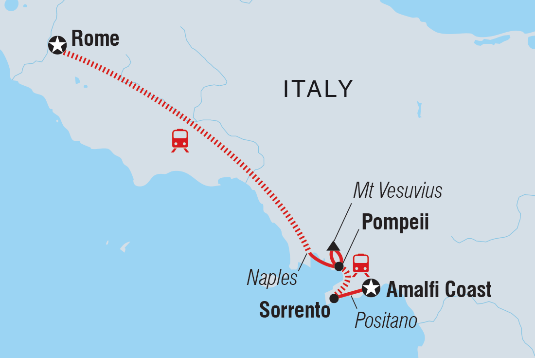 Map of Rome To Amalfi including Italy