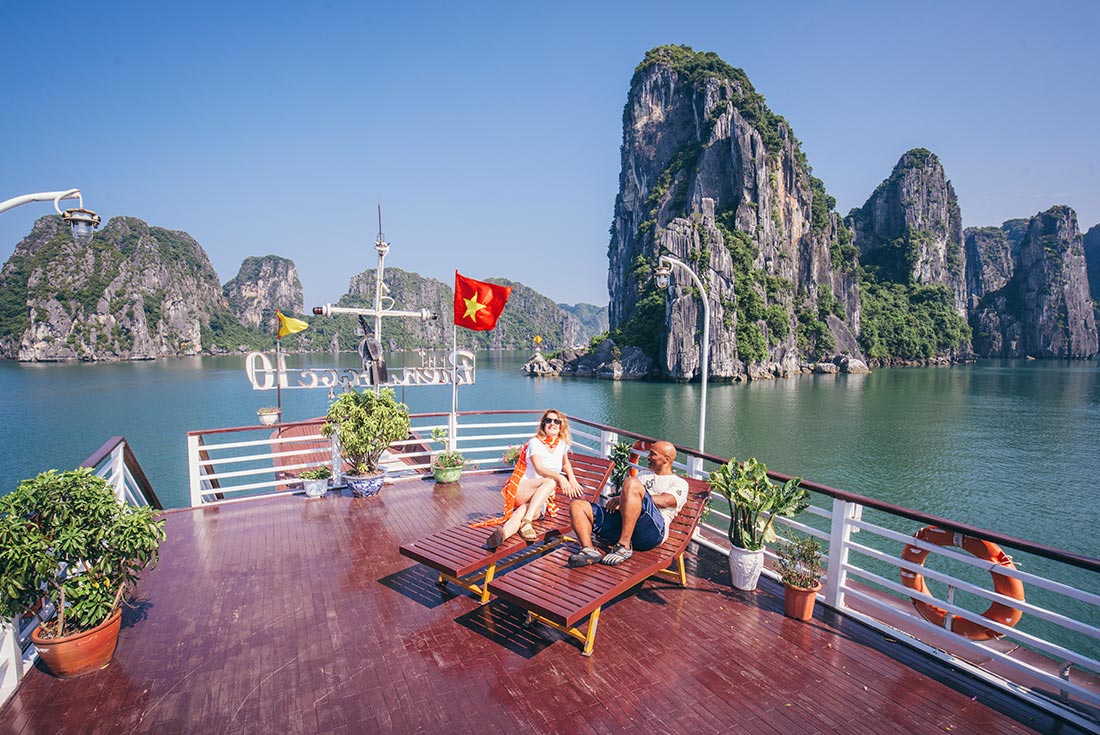 TVPS - Couple lounging in front of Halong Bay, Vietnam 