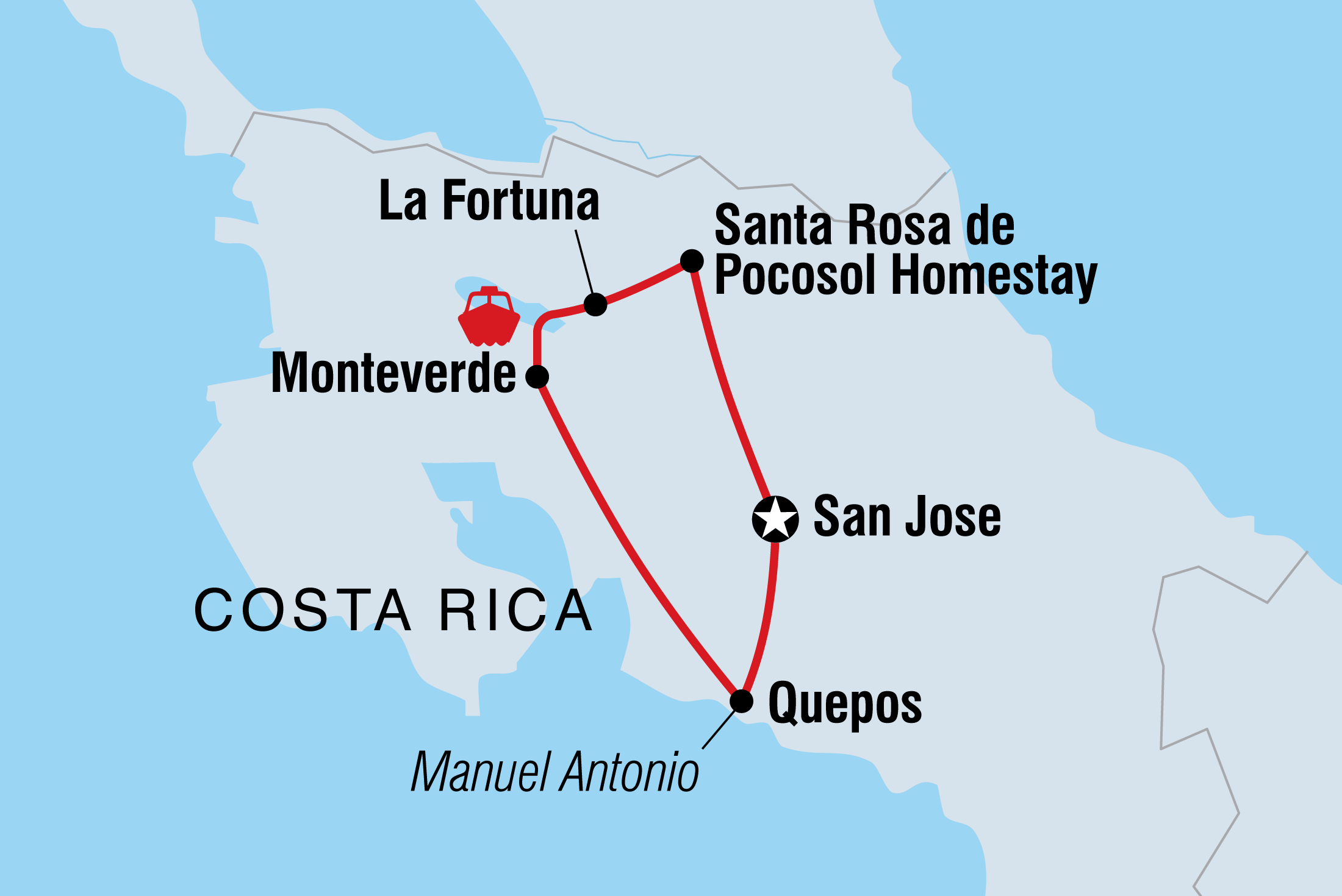 Map of Costa Rica Experience including Costa Rica