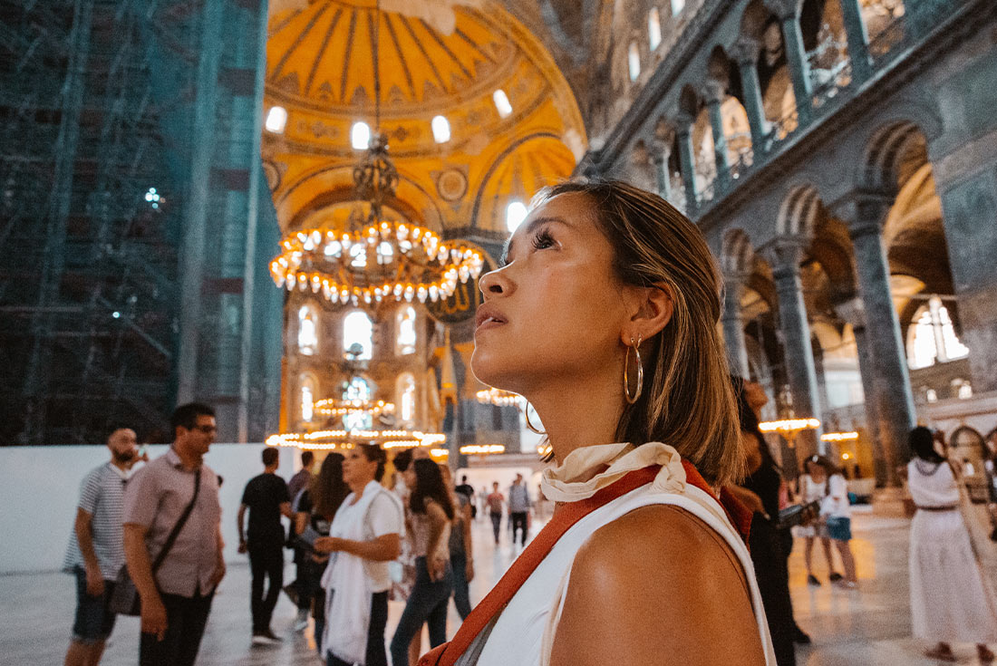 traveller enjoying Hagia Sophia, Istanbul, Turkey
